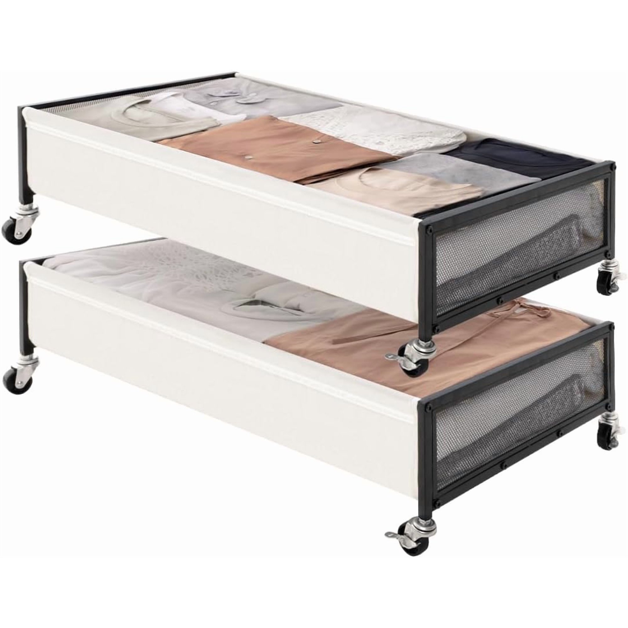 Under Bed Storage with Wheels, 2-Pack Metal Underbed Storage Containers, 80L Closet Organizer Bins for Clothes, Blankets, Sweaters