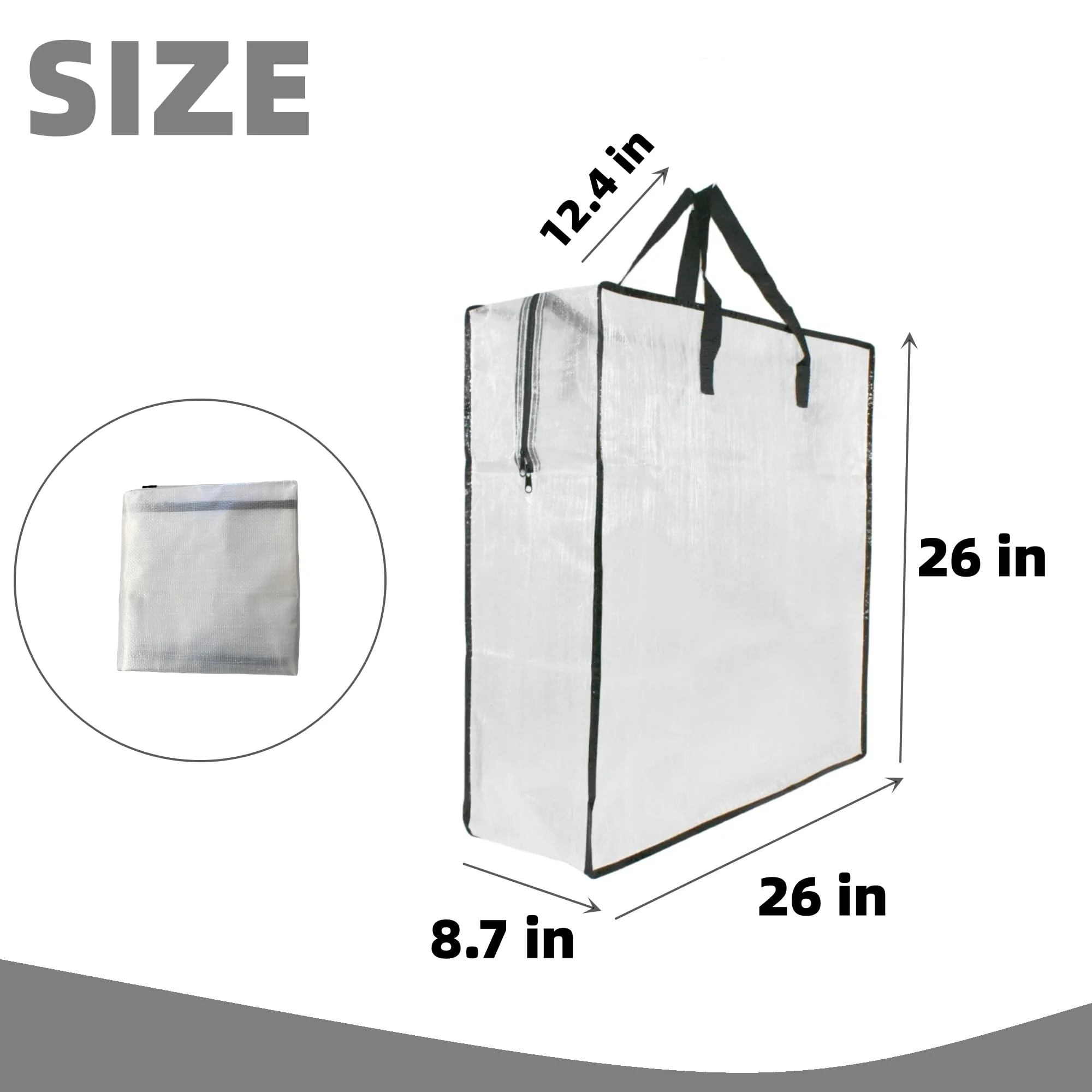 Clear Zippered Storage Bags with Handles, Heavy Duty Moving Organizer for Clothes Blankets Bedding, Space Saving Underbed Closet Storage, Gray