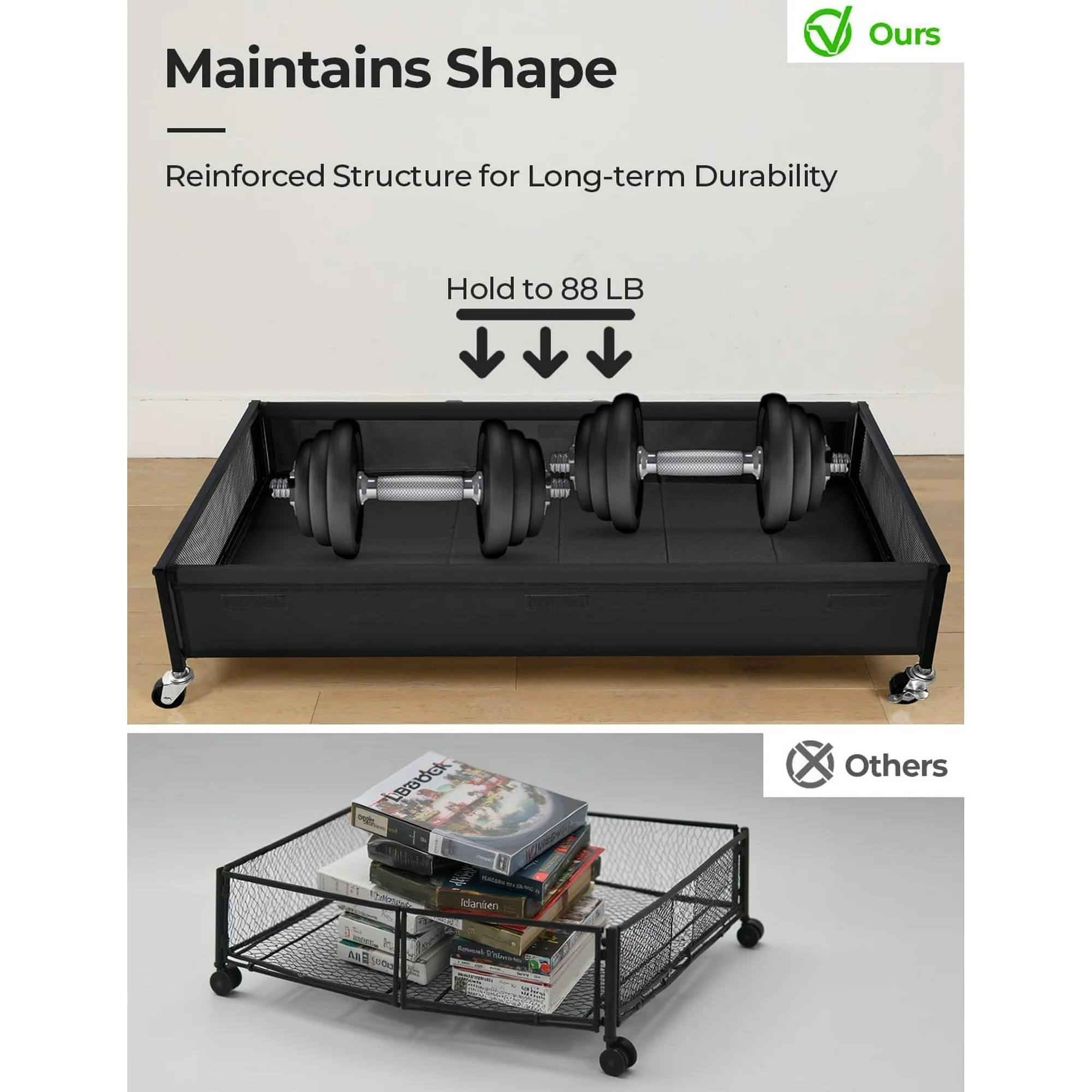 Under Bed Storage with Wheels, 2-Pack Metal Underbed Storage Containers with Lids, 80L Closet Organizer Bins for Clothes, Blankets, Sweaters