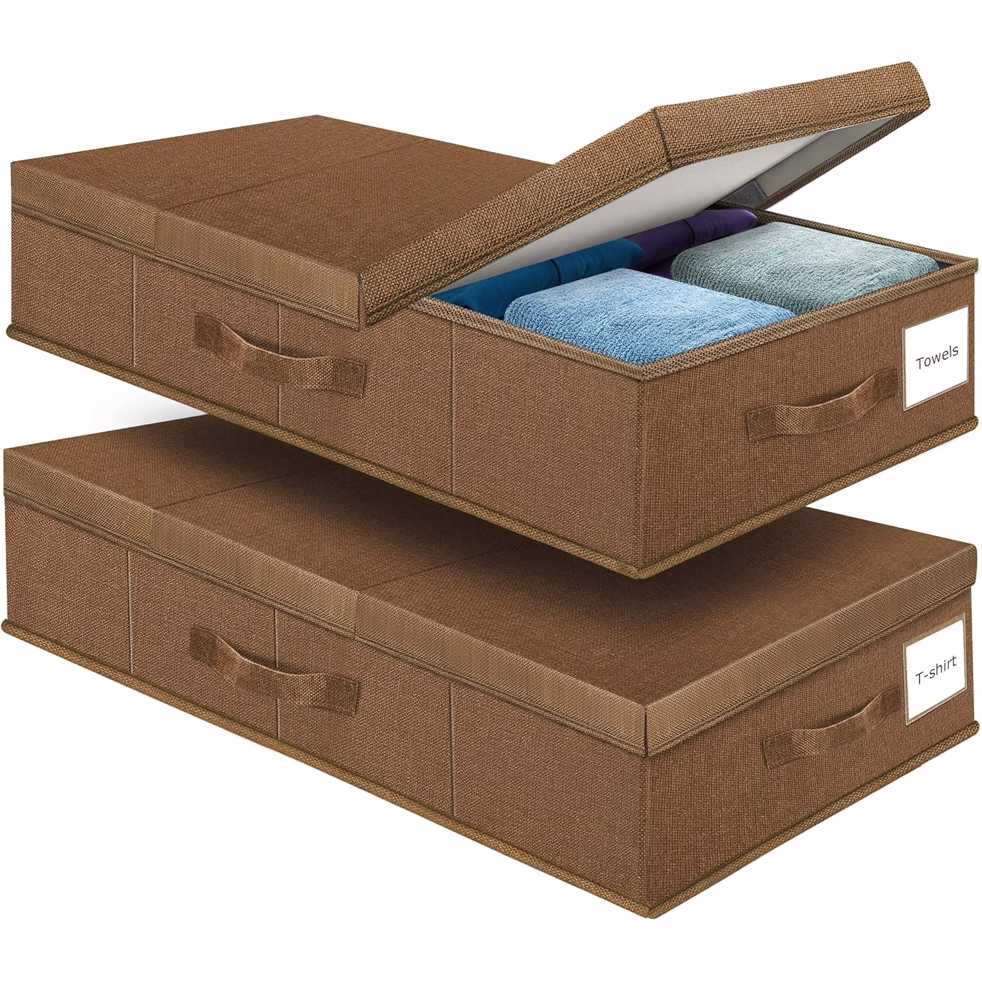 Underbed Storage Containers Bin with Lids (2pcs) Large Under Bed Storage Organizer Box with Handle, Foldable Under the Storage Bags for Organizing Clothes, Shoes, Blankets, Pillows-Dark brown