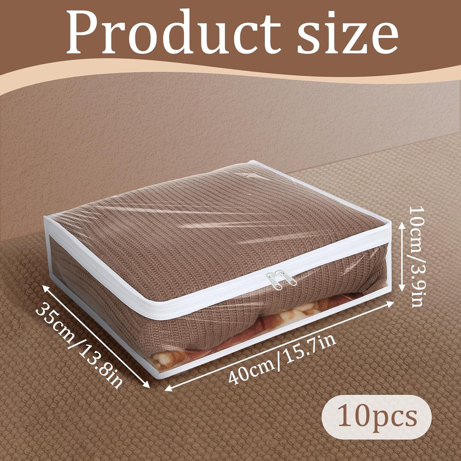 10 Packs Clear Zippered Storage Bags Durable Plastic Sweater Clothing Organizer Under Bed Closet Containers Bins for Blankets Clothes Bedsheets Pillows Comforter Quilt (15.7 x 13.8 x 3.9 Inch)