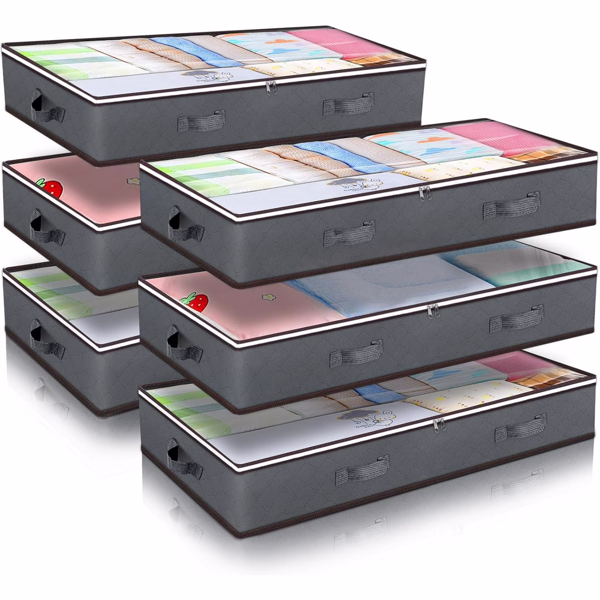 90L Under Bed Storage Containers, 6 Pack Underbed Closet Storage Organizer System, Moving Bags with Clear Window and Reinforced Handles for Bedding Pillows Blanket Clothes Wardrobe Bedroom