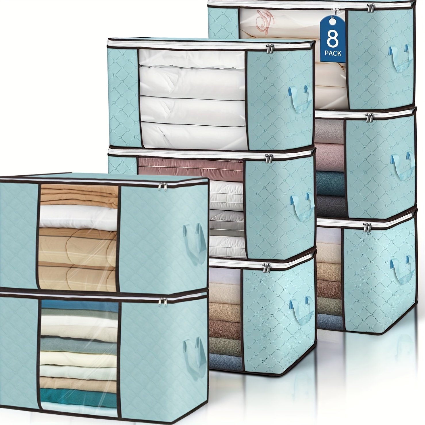 8-Pack KEENSO Large Storage Bags - Heavy-Duty Foldable Clothes Organizer with Durable Handle, Space-Saving Under-Bed Storage for Bedding, Clothing, Blankets