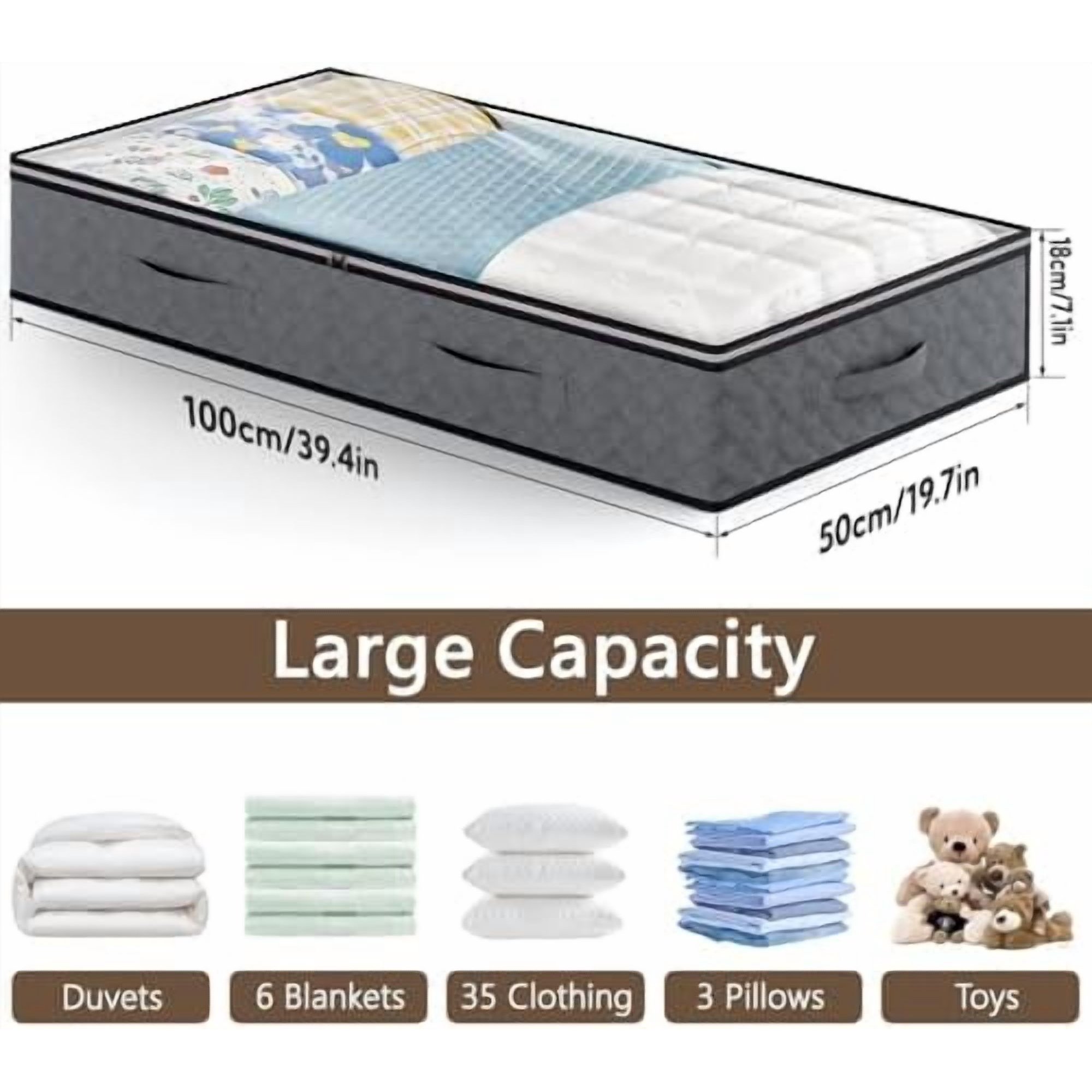 10 Pack Under Bed Storage Containers 90L Underbed Closet Organizer System Collapsible Storage Bins with Clear Window and Reinforced Handles for Bedding Pillows Blanket Towels Clothes Wardrobe Bedroom