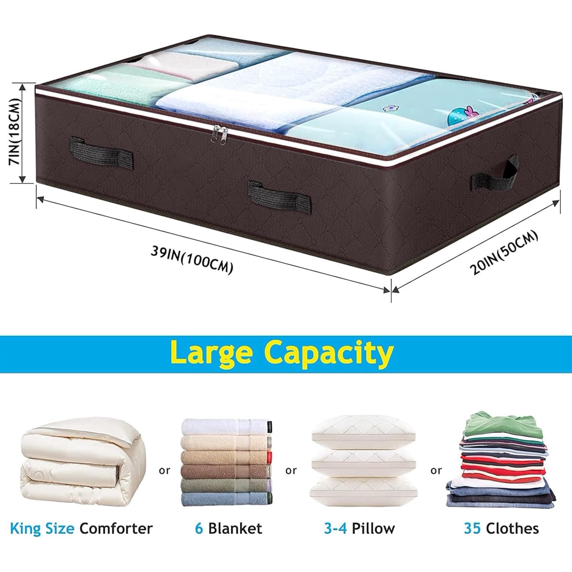 UniMall  6 Pack 90L Under bed Storage Containers Organizer Large Capacity Underbed Clothes Storage Bins Organization and Storage Bedroom Foldable Storage Bags with Clear Window Brown