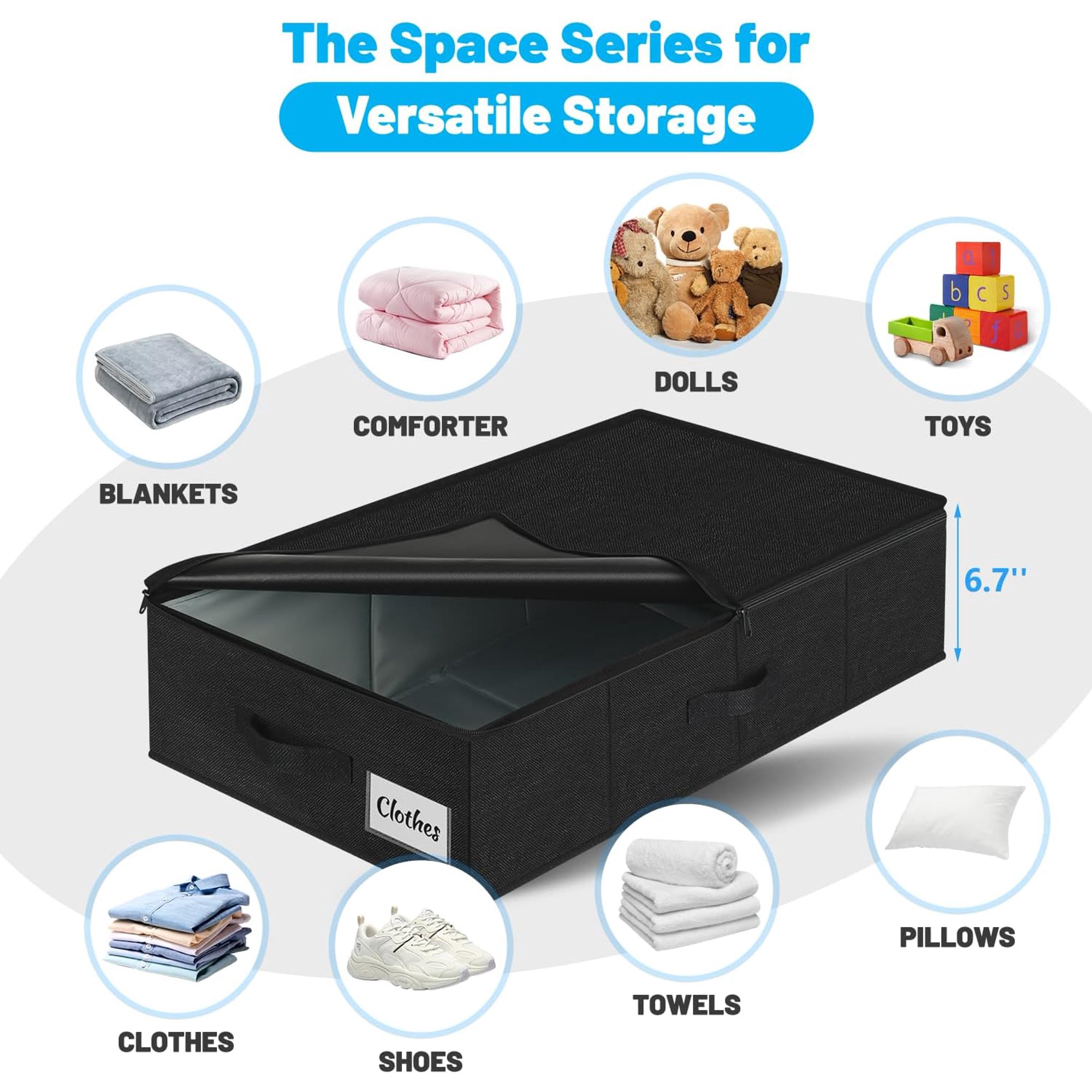 Under Bed Storage Container Bin 2 Pack, Low Profile Foldable Underbed Clothes Storage Organizer W/ Ultra Thick Fabric and Sturdy Bottom/Sides, Dual Zipper Storage Box for Dorm and Home 30x15x6.7