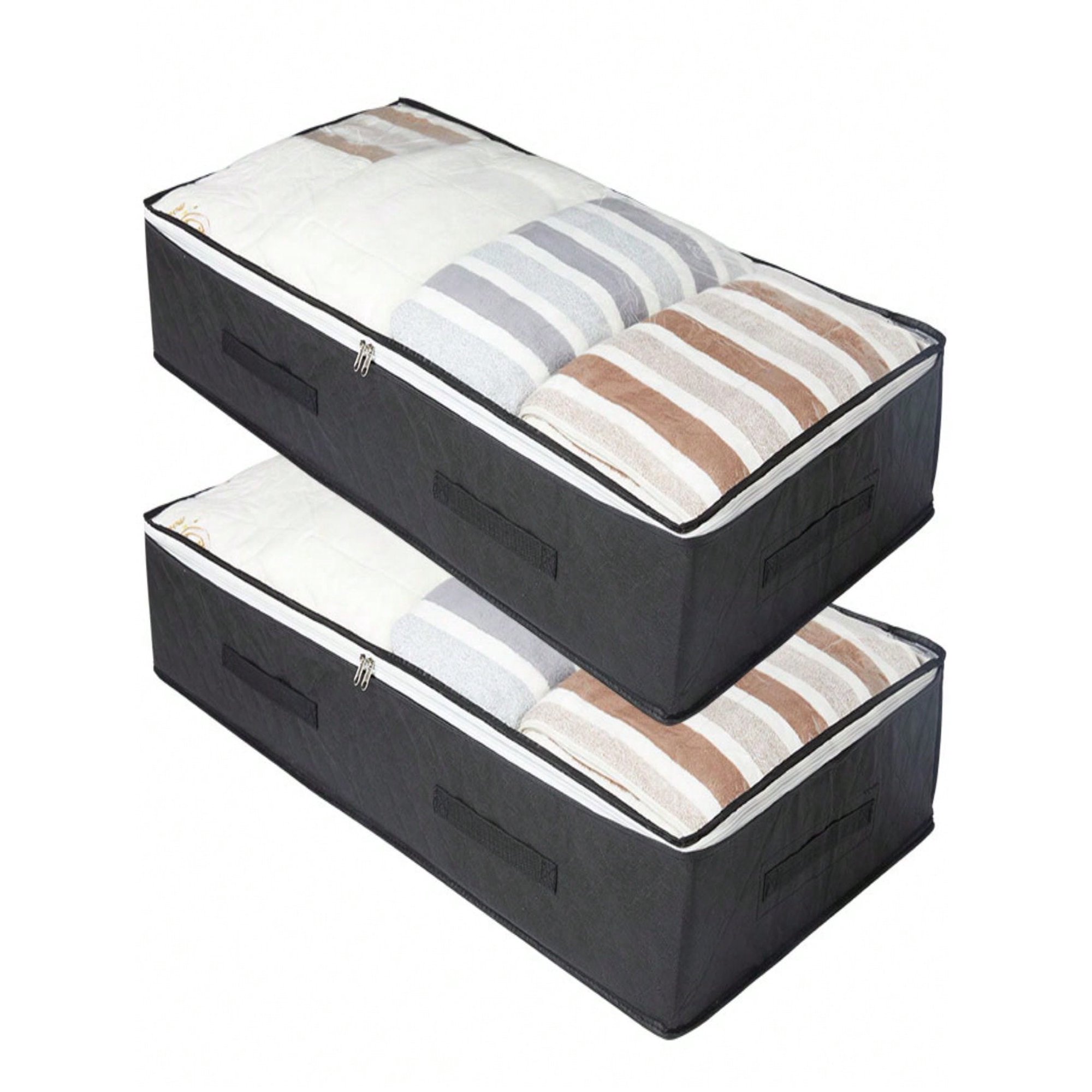 Foldable Underbed Storage Bag, Underbed Storage Bag, Foldable Clothing Bag, Large Capacity Storage Container With Transparent Window Reinforced Handle Non-Woven Zipper Organizer