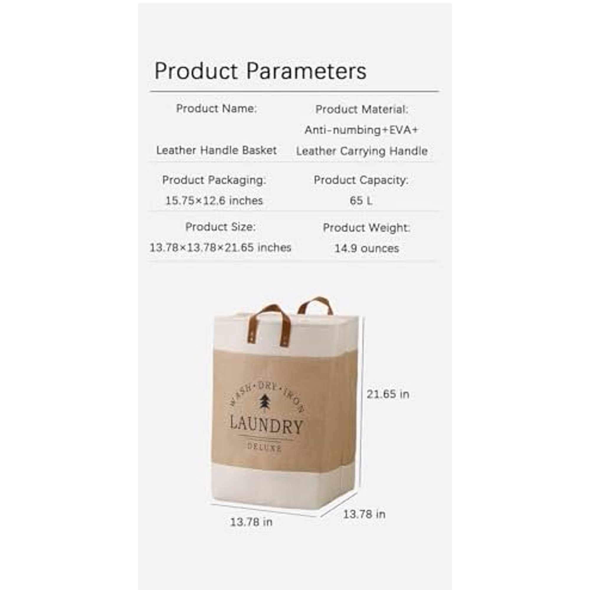 Foldable Laundry Hamper - Heavy Duty Fabric Dirty Clothes Storage Bags, Large Capacity Space Saving Storage for Clothes, Toys, Bedding, Blankets, Liveroom, Under Bed, etc. (Beige, 65L)