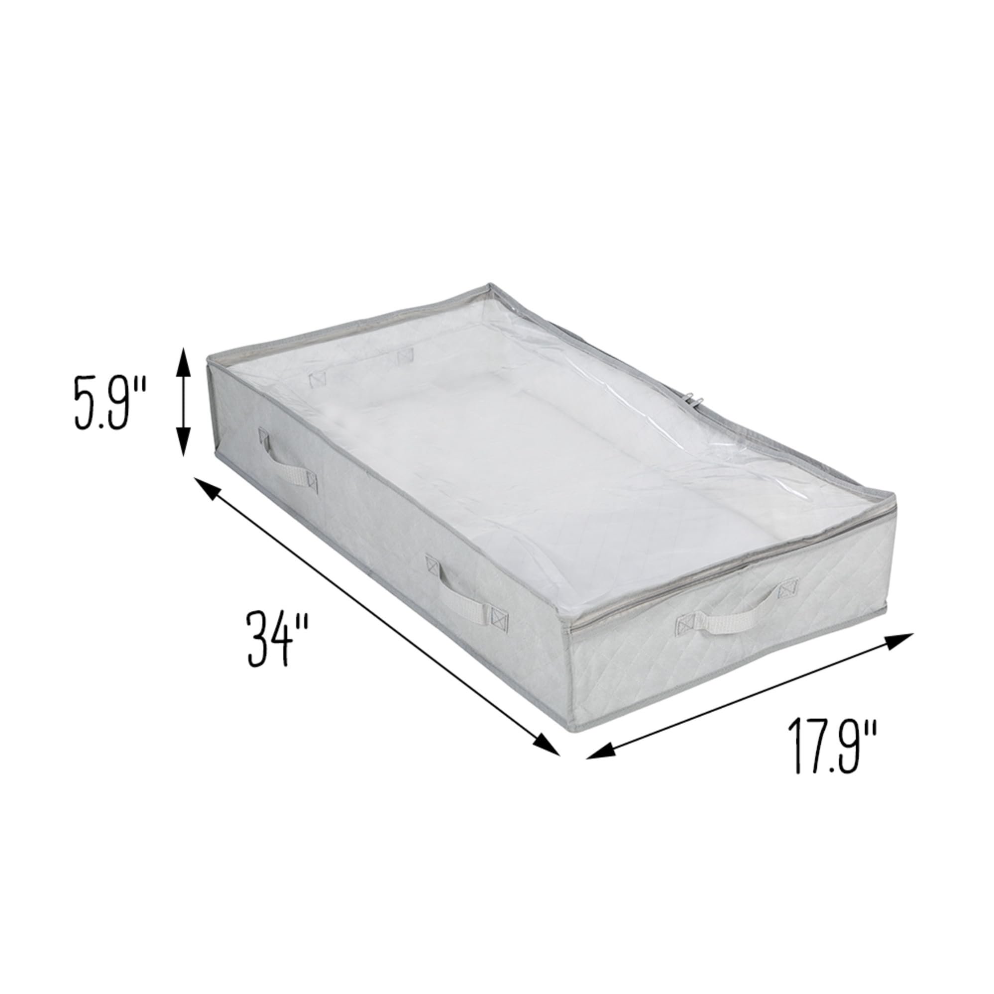 Under Bed Clothes Storage Bags 3-Pack, Quilted Fabric Containers with Clear View Window & Handles, Space Saving Design, gray