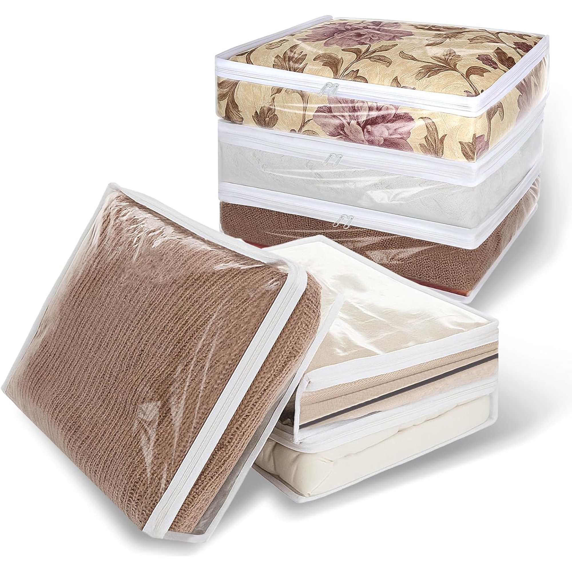 10 Packs Clear Zippered Storage Bags Durable Plastic Sweater Clothing Organizer Under Bed Closet Containers Bins for Blankets Clothes Bedsheets Pillows Comforter Quilt (15.7 x 13.8 x 3.9 Inch)