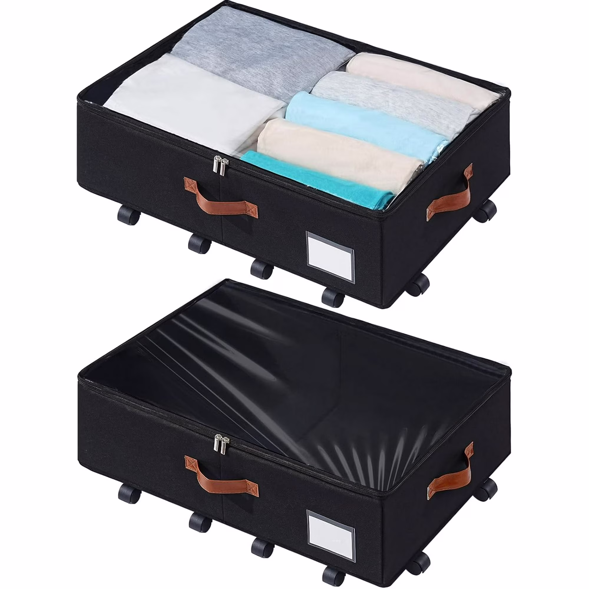 Under Bed Storage Organizer with Wheels, Underbed Container with Clear Lid Cover, Storage Bag Box with Visiable Window for Clothes, Bedsheet, Pillow, 2 Pack，7.5 inches