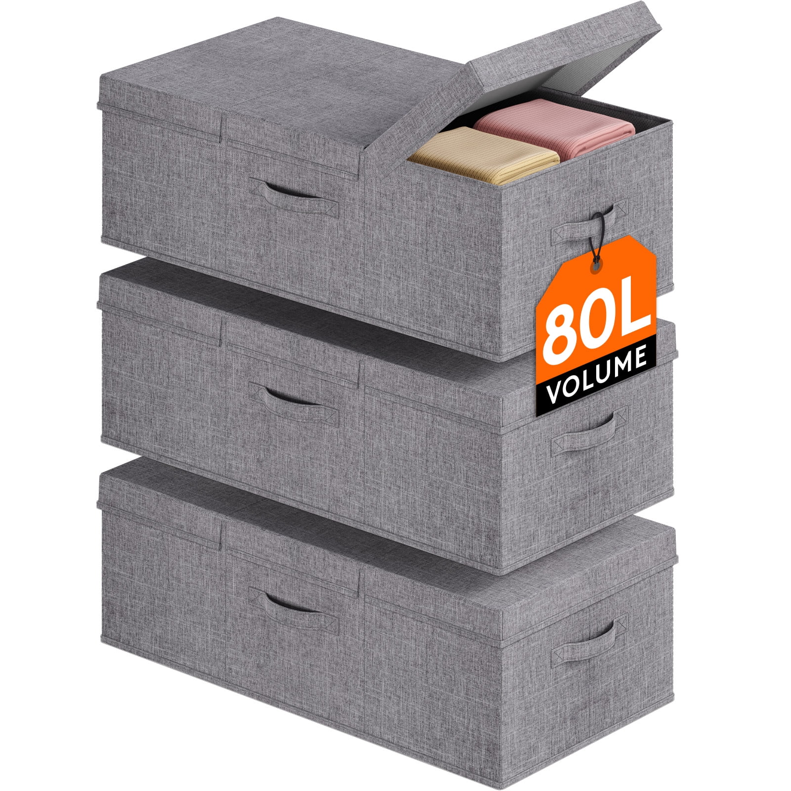 80L Under Bed Storage Containers, 9.8 Inch Tall Underbed Clothes Storage Organizer Bin with Sturdy Sidewalls, Bottom, 3 Lids, Deep Storage Drawer for Clothes, Shoes, Blankets, Pillows 3 Pack