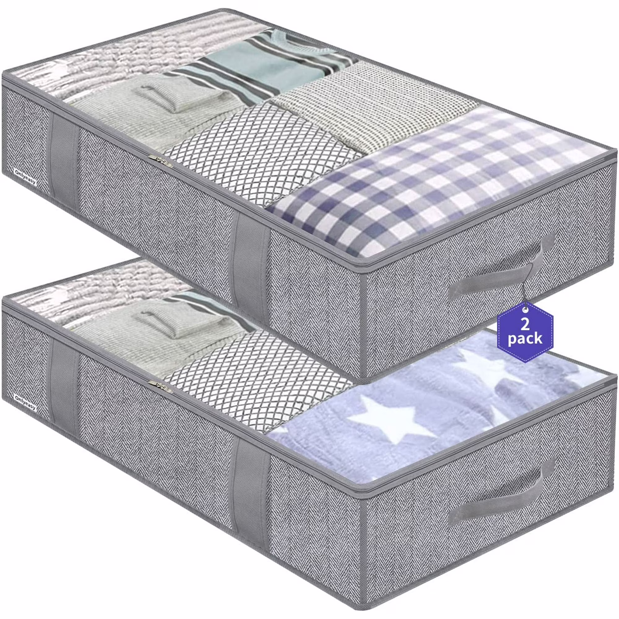 Foldable Underbed Bags - Blankets Clothes Comforters Storage Bag Breathable Zippered Organizer for Bedroom with Clear Window