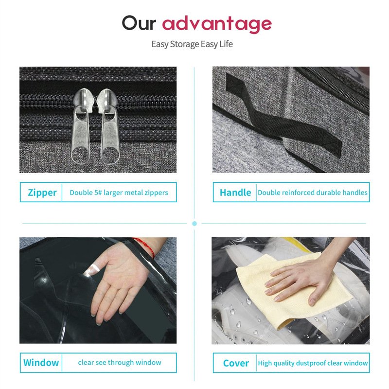 2 Pack Sturdy Under Bed Shoe Storage Organizers, Fit Total 24 Pairs, Large Underbed Closet Shoes Box Container Bag With Clear Cover, Breathable, 75*60*15cm(Except For Men's Sports Shoes)