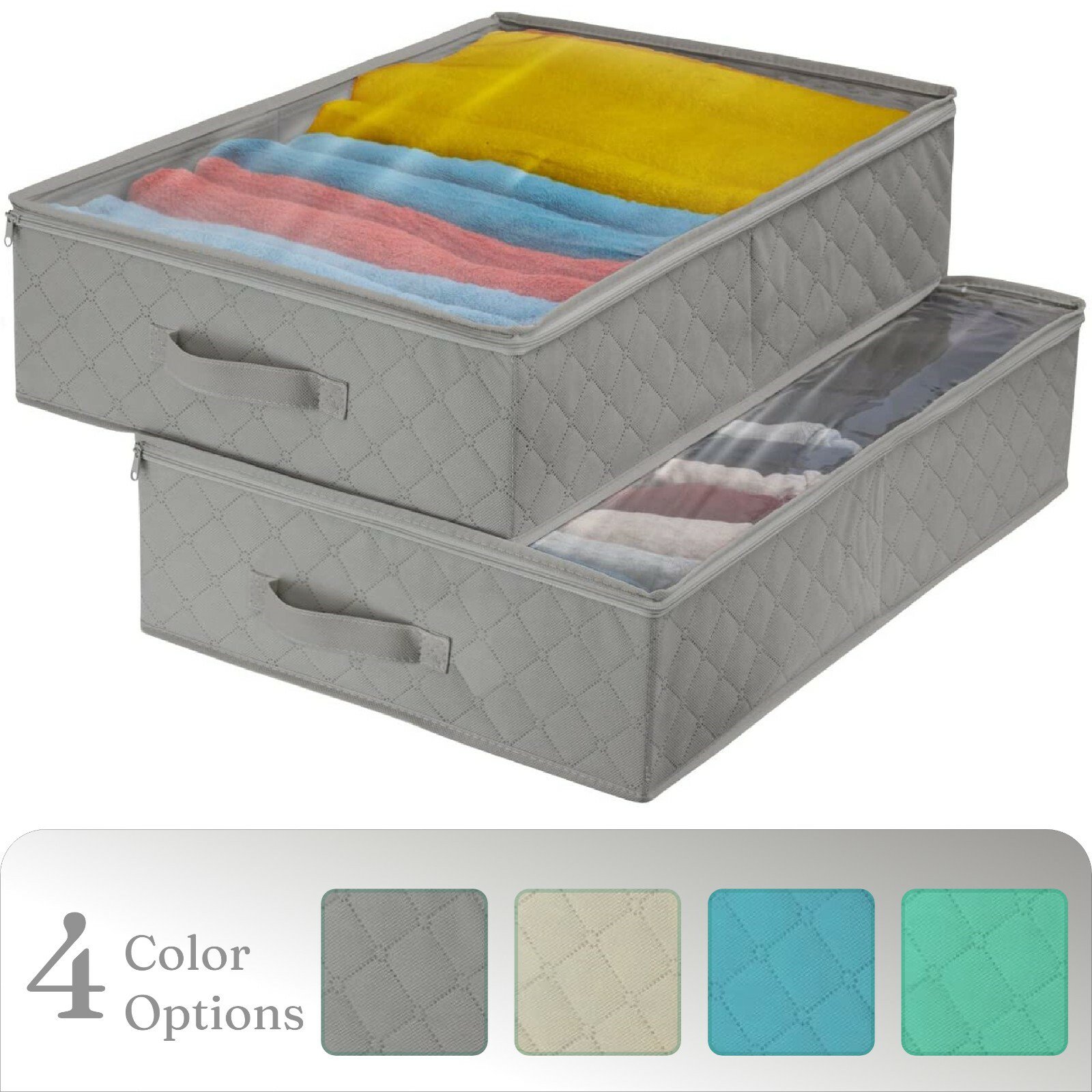2-Pack Storage Bag Organizer Set - Clothes Storage for Closets- Underbed Storage Gray for Bedroom, Living Room, Office