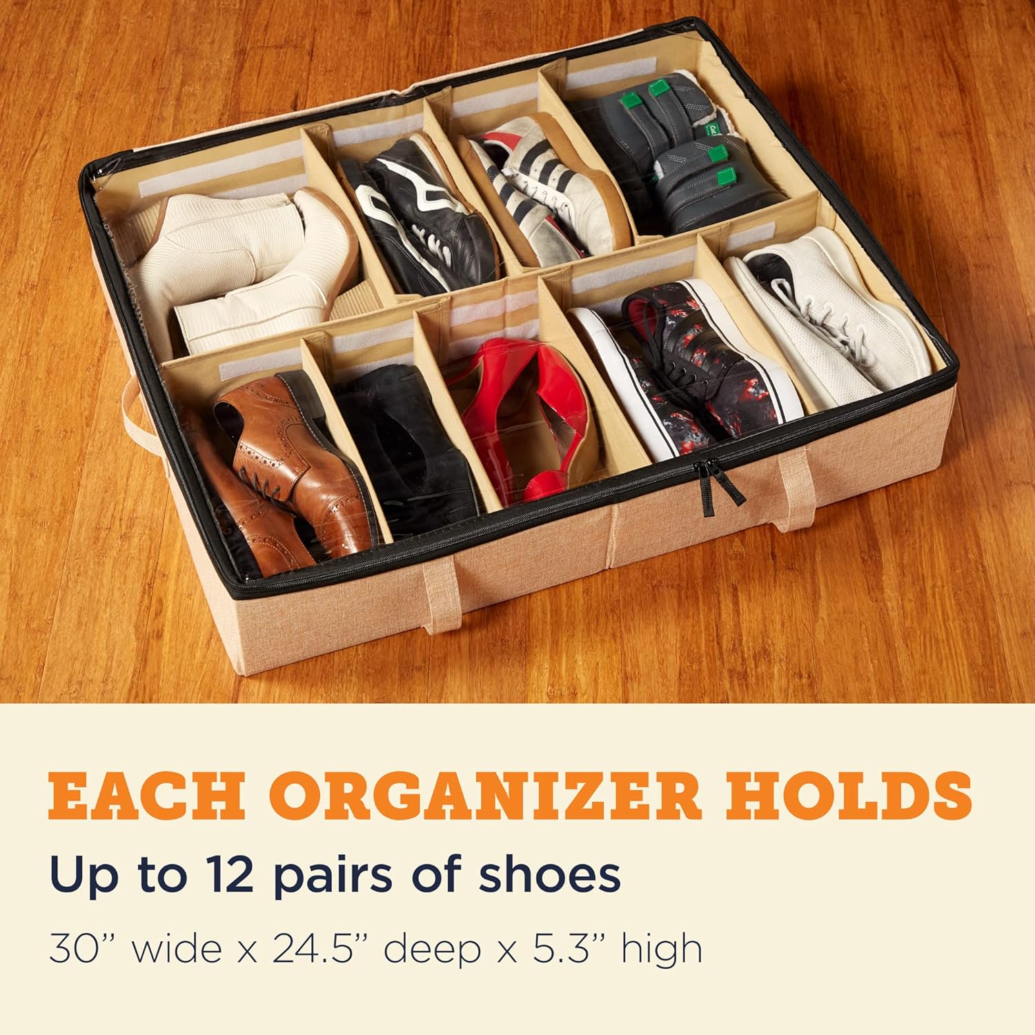 Under Bed Storage Containers, Closet Organizers and Storage Bins, 2 Pack Underbed Clothes Storage Organizer with Sturdy Handles for use Under the Bed, End of Bed, Bed Accessories, Comforter