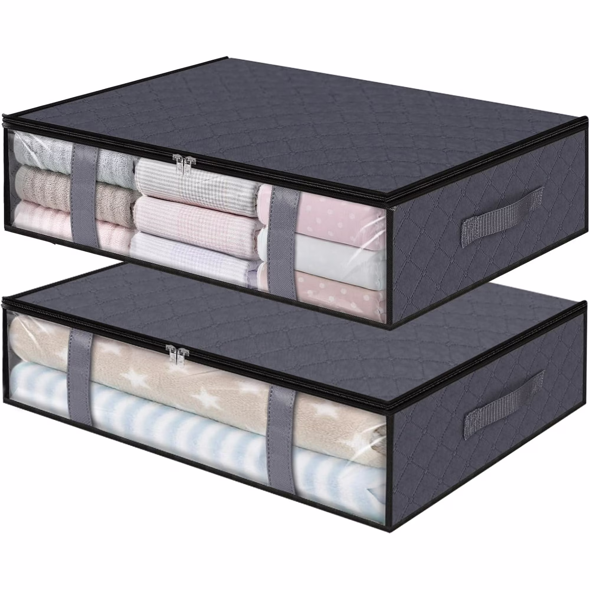 Storage Bins, Clothes Containers, Foldable Blanket Storage Bags, Under Bed Containers for Organizing, Clothing, Bedroom, Comforter, Closet, Dorm, Quilts, Organizer,Grey