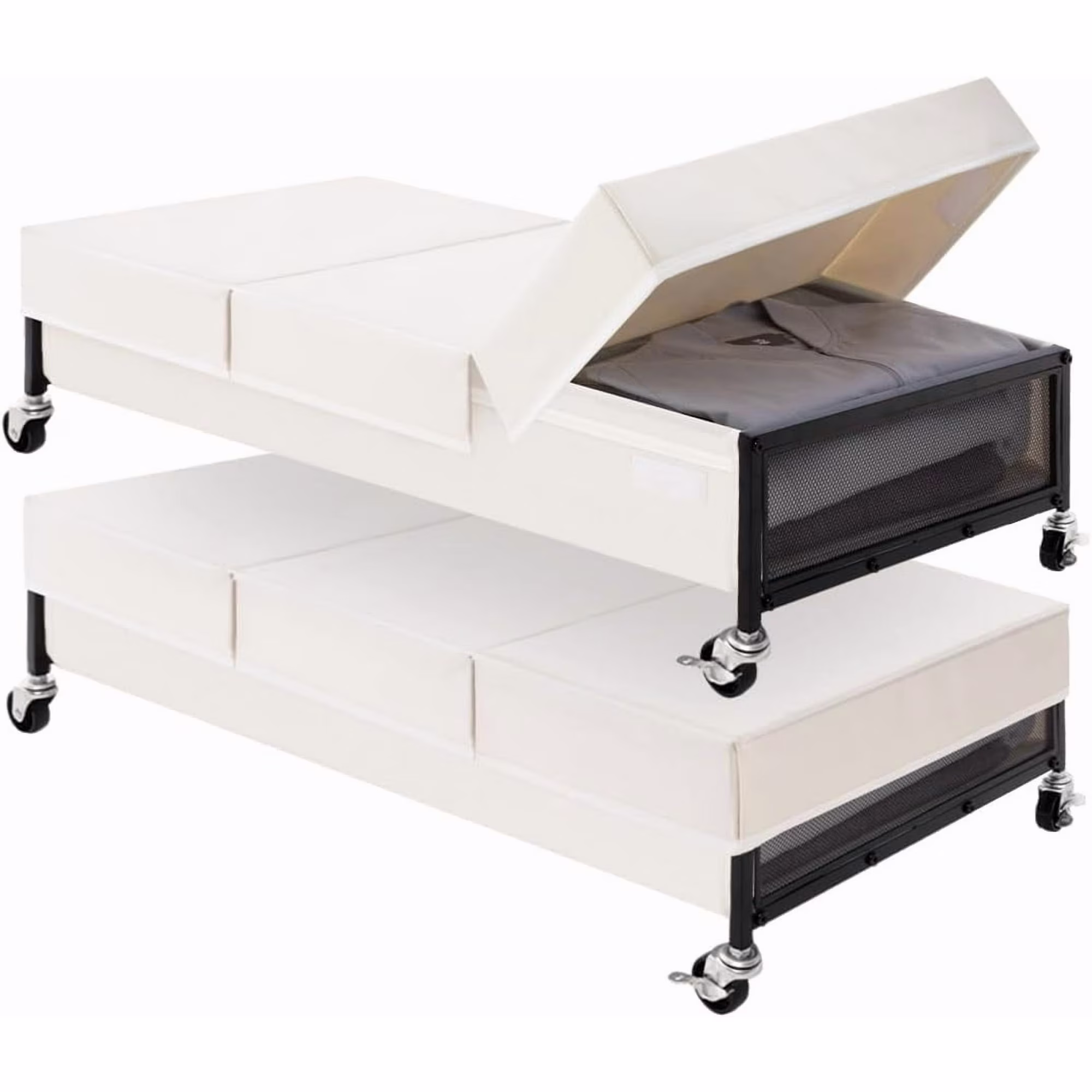 Under Bed Storage with Wheels, 2-Pack Metal Underbed Storage Containers with Lids, 80L Closet Organizer Bins for Clothes, Blankets, Sweaters