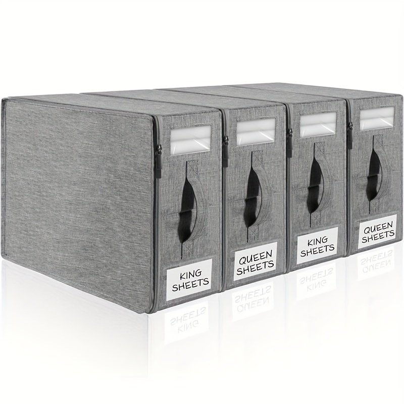 4-Pack Bed Sheet Organizers with Zipper & Window, Insect-Proof Storage Bags with Handle & Label for Sheet Sets, Duvet Covers & Seasonal Clothing, Under-Bed Closet Organizer