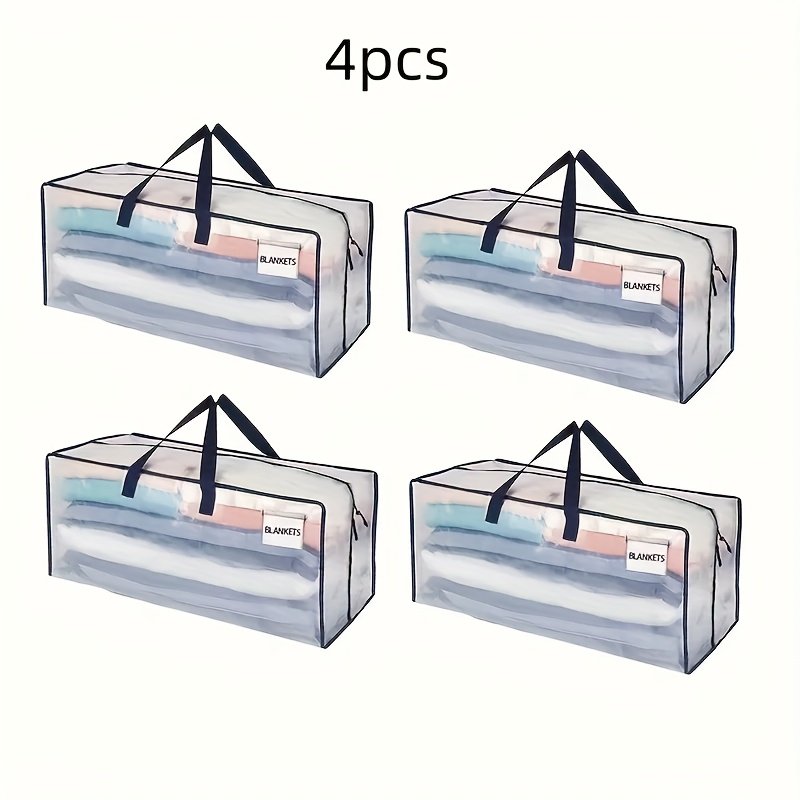 4/8pcs Clear Plastic Storage Bags, Rectangle Contemporary Multipurpose Storage Bags with Zipper Closure for Clothes, Quilts, Blankets, Travel, Camping, Garden Tools, Under-Bed Storage