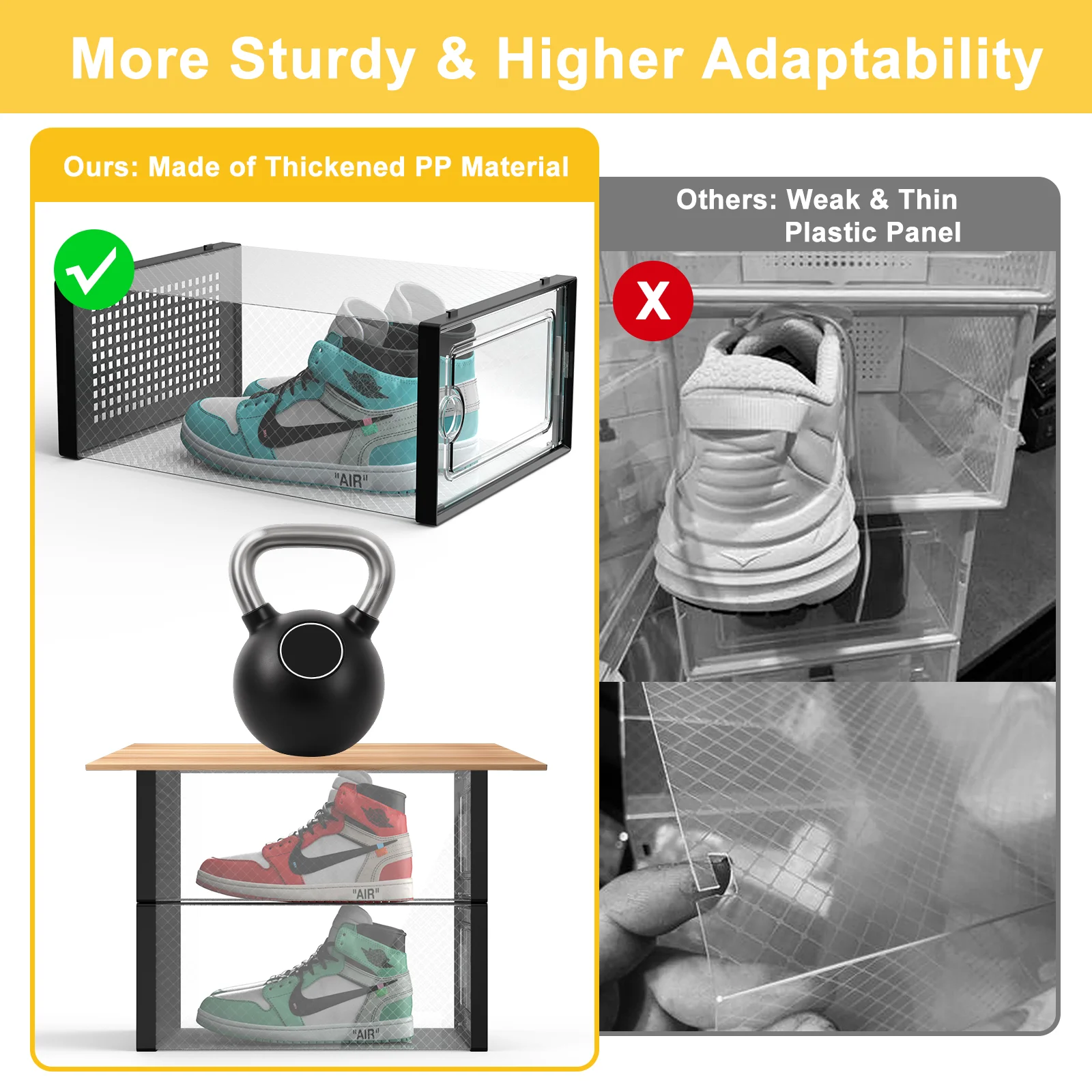 X-Large Organized Plastic Shoe Storage Box, Stackable Shoe Rack, Shoe Organizer, 12 Pack (Black)