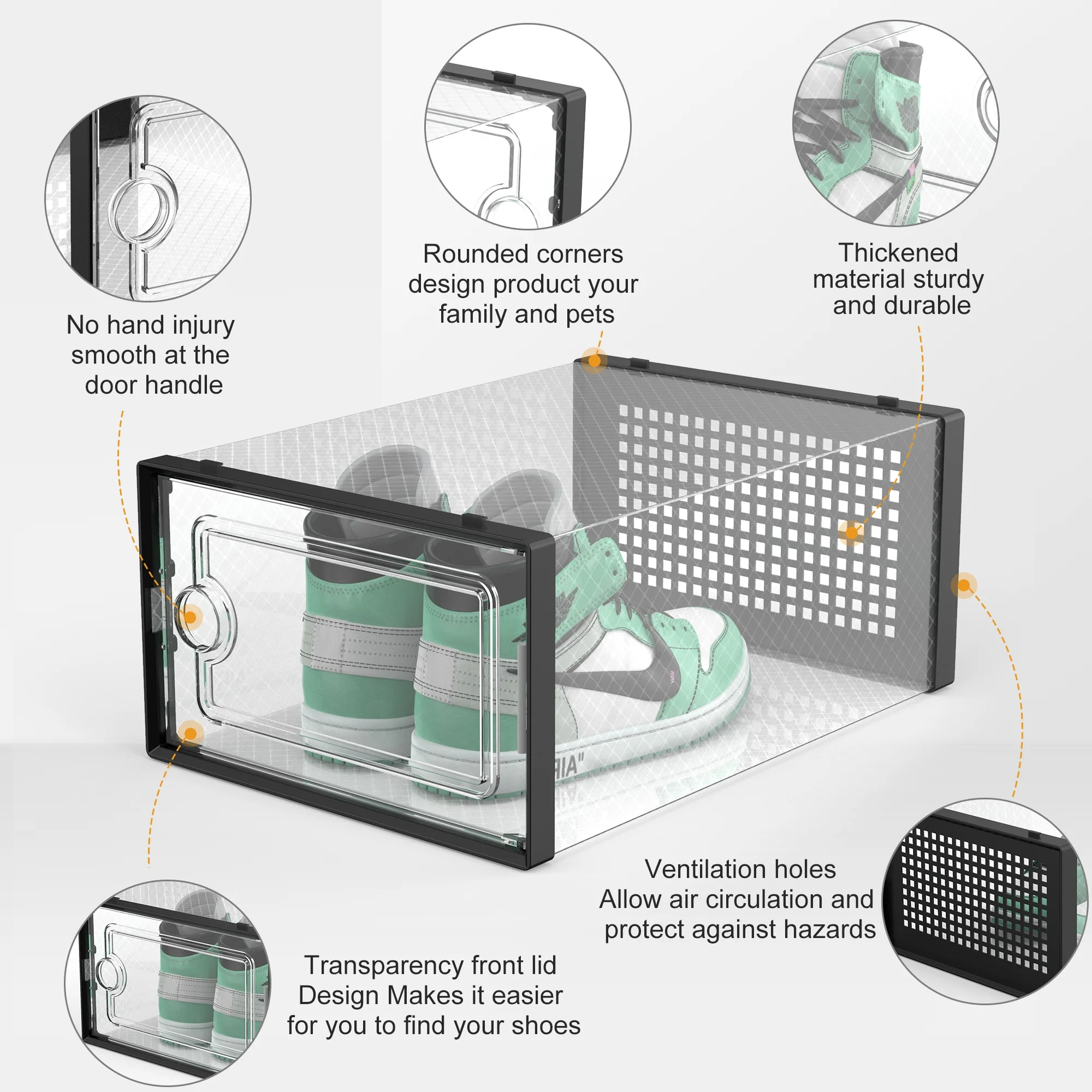 X-Large Organized Plastic Shoe Storage Box, Stackable Shoe Rack, Shoe Organizer, 12 Pack (Black)