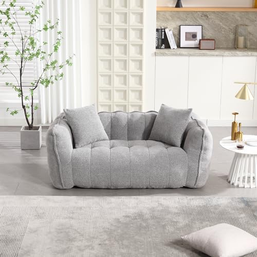 Soft Bean bag Chair with High Resilience Foam Core, Comfortable Square Recliner Sofa for Apartment, Living Room, Bedroom, Grey