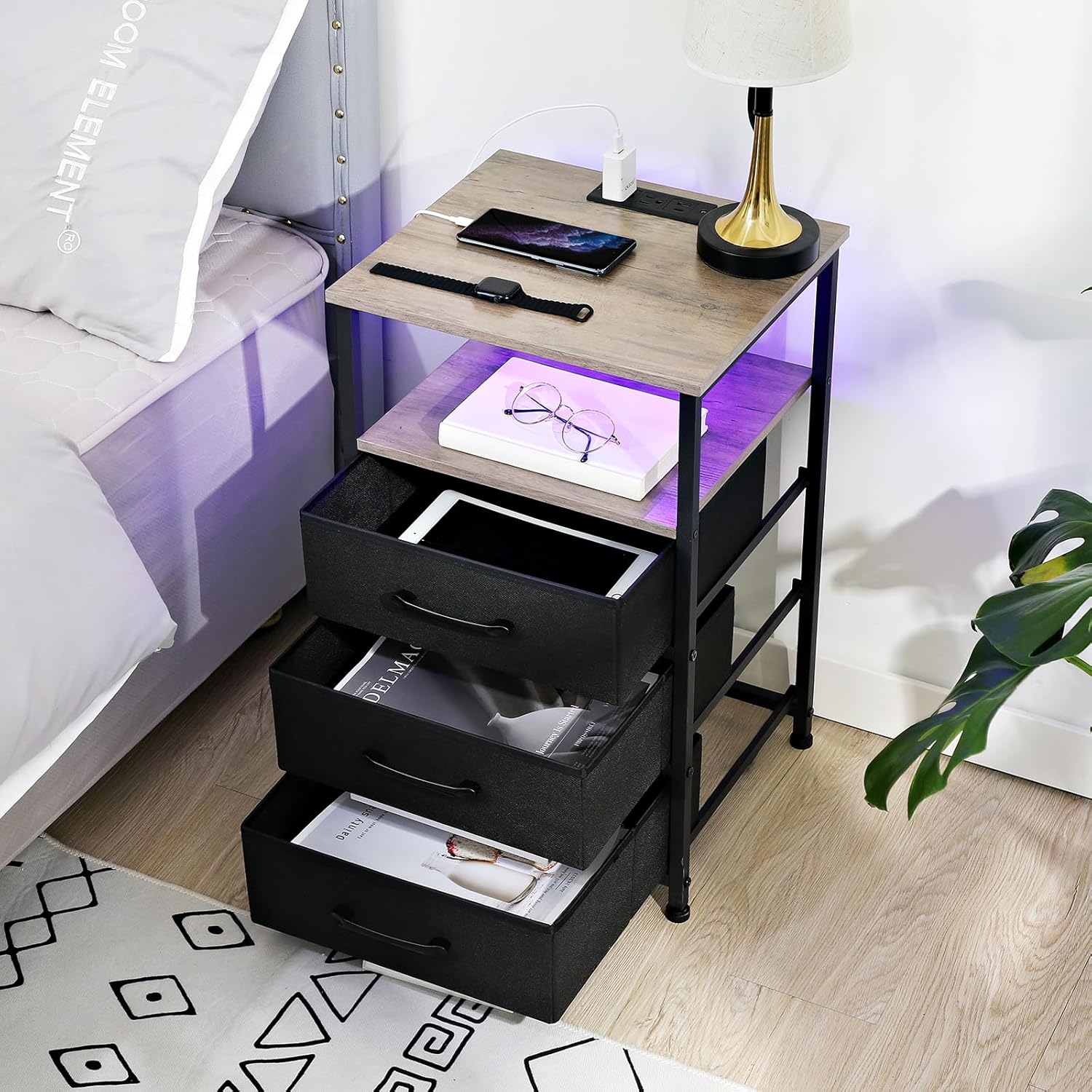 Nightstands Set of 2 with Charging Station