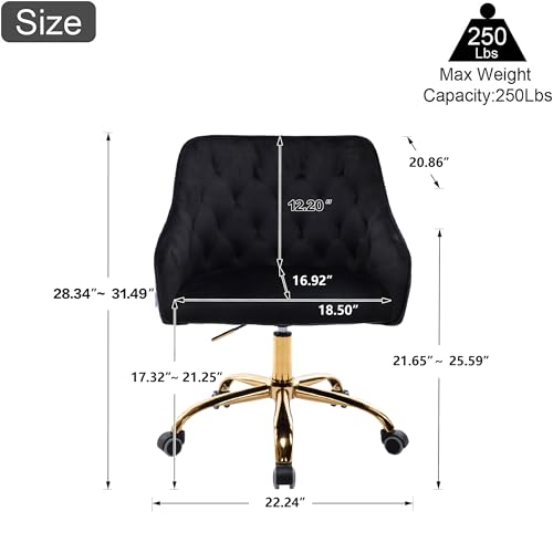 Velvet Office Swivel Chair with Gold Base,Vanity Chair,360° Swivel Armchair Reception Chair with Adjustable Height for Living Room/Bed Room,Modern Upholstered Computer Desk Chair (Teal)