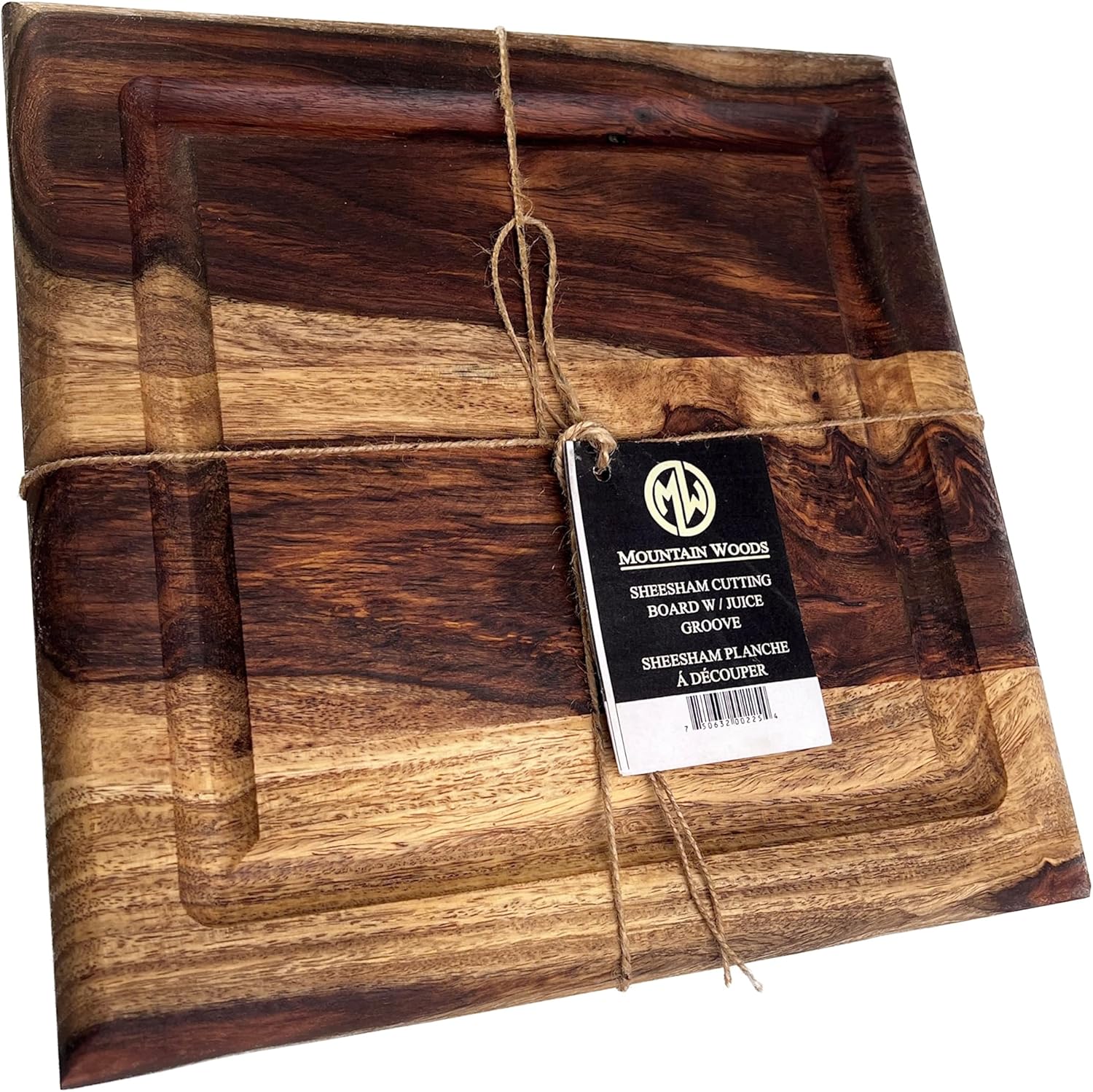 Brown Organic Hardwood Sheesham Cutting Board w/Juice groove | Chopping and Carving Kitchen Countertop | Butcher Block - 11