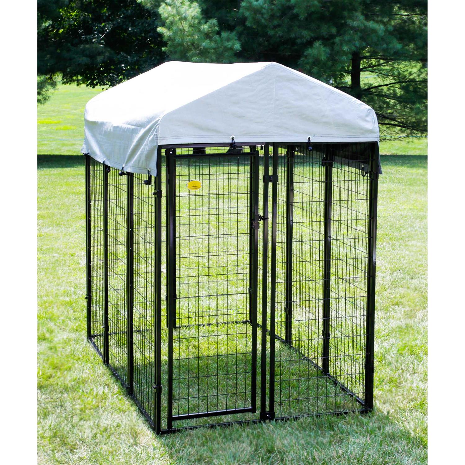 KennelMaster Vinyl Coated Welded Wire Boxed Dog Kennel, Black, 6-ft x 4-ft x 6-ft - Pet Supplies online store
