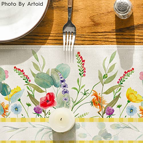 Artoid Mode Flower Floral Table Runner, Spring Summer Seasonal Kitchen Dining Table Decoration for Indoor Outdoor Home Party Decor 13 x 120 Inch