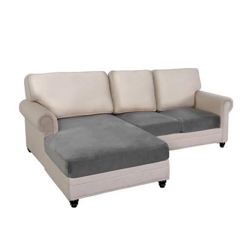 Velvet Sectional Couch Cover 1 Piece Chaise Cushion Cover L Shape Separated Cushion Sofa Chaise Lounge Cover for Both Left/Right Sectional Couch (Chaise Cover, Light brown)