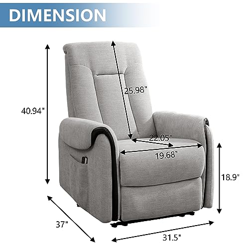 Chenille Massage Recliner Chair for Living Room， Adjustable Reclining Chair Home Theater Seating Modern Wingback Single Sofa for Adults with Padded Seat Backrest (Light Grey-8024)