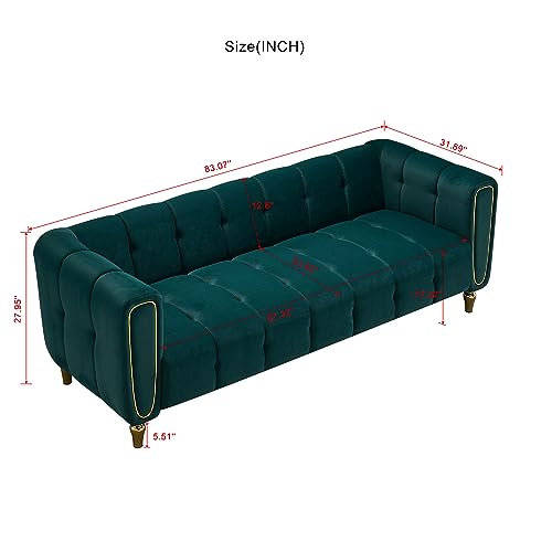 83.07'' Wide Modern Living Room, Elegant Upholstered Couch, Gold Metal Legs, Rolled Arm Sofa, High-Density Foam, Velvet Tufted Fabric & Solid Wood Frame – Orange
