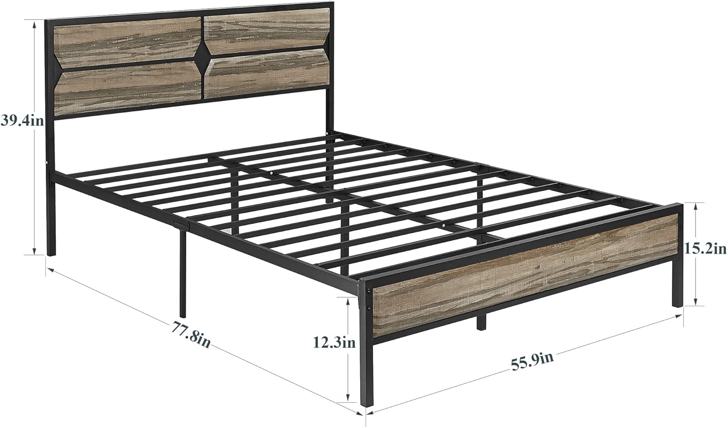 VECELO Full Bed Frame Heavy Duty Metal Platform with Wooden Headboard Footboard Mattress Foundation 12 Strong Steel Slats Support Under Bed Storage/Easy Assemble
