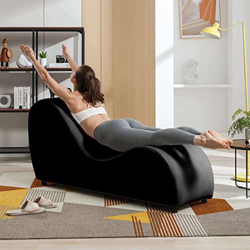 S Curved Yoga Chair for Adults, Velvet Chaise Lounge Indoor for Yoga, Ergonomic Tantric Chair, Modern Yoga Chaise Lounge for Stretching, Relaxation,Exercise, 60D x 18W x 27H Inch-Dark Grey