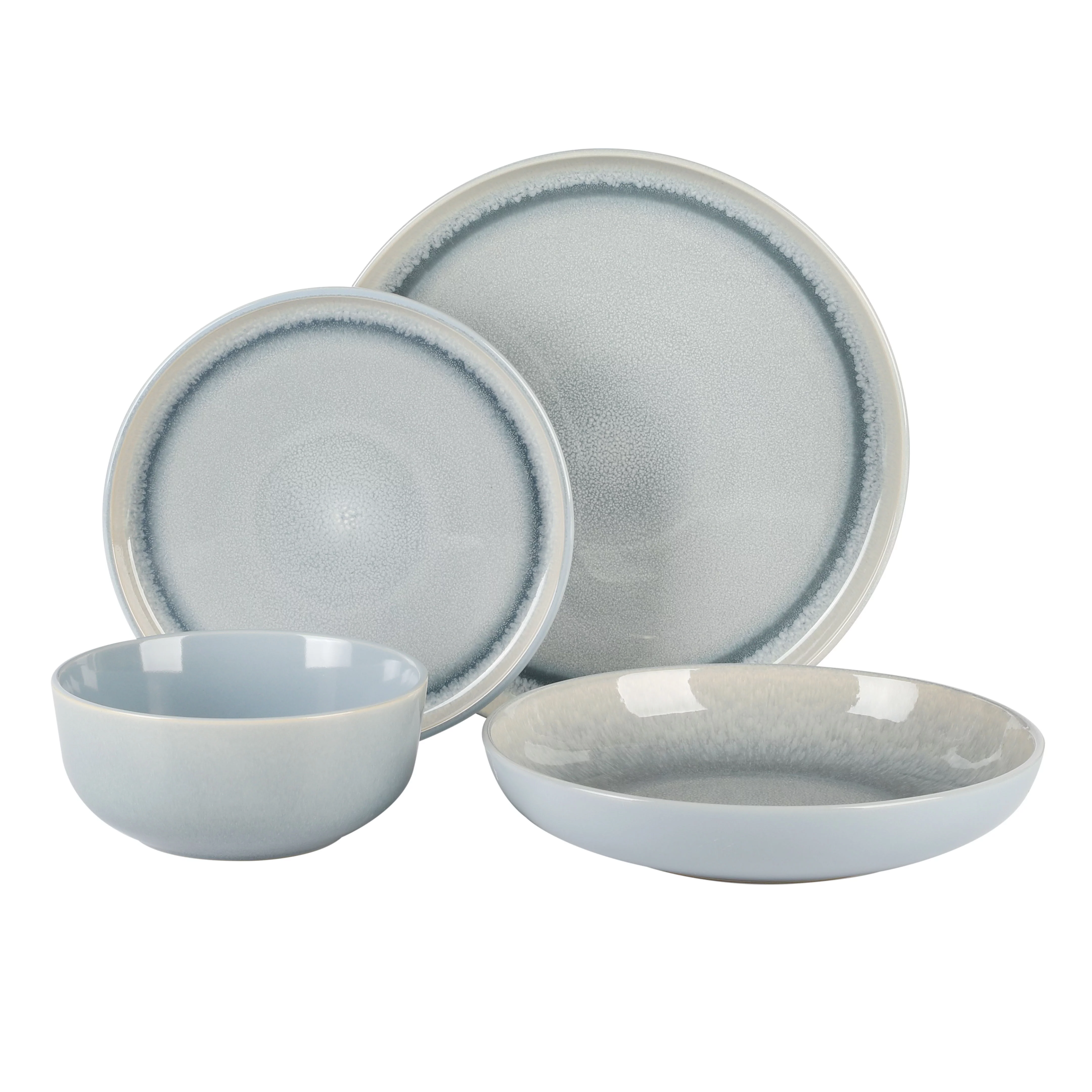 Gibson Elite Juno Moon 16 Piece Double Bowl Reactive Dinnerware Set - Blue