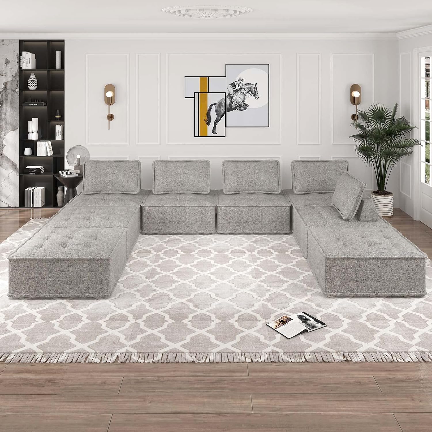 BALUS Modular Sectional Sofa Couch, 8 Seater Cozy Portable Couches, Armless Floor Sofa Couch, Soft Fabric Sofa Bed for Bedroom, Living Room and Sturdy Room, Free Combination, 8 PCS Light Grey