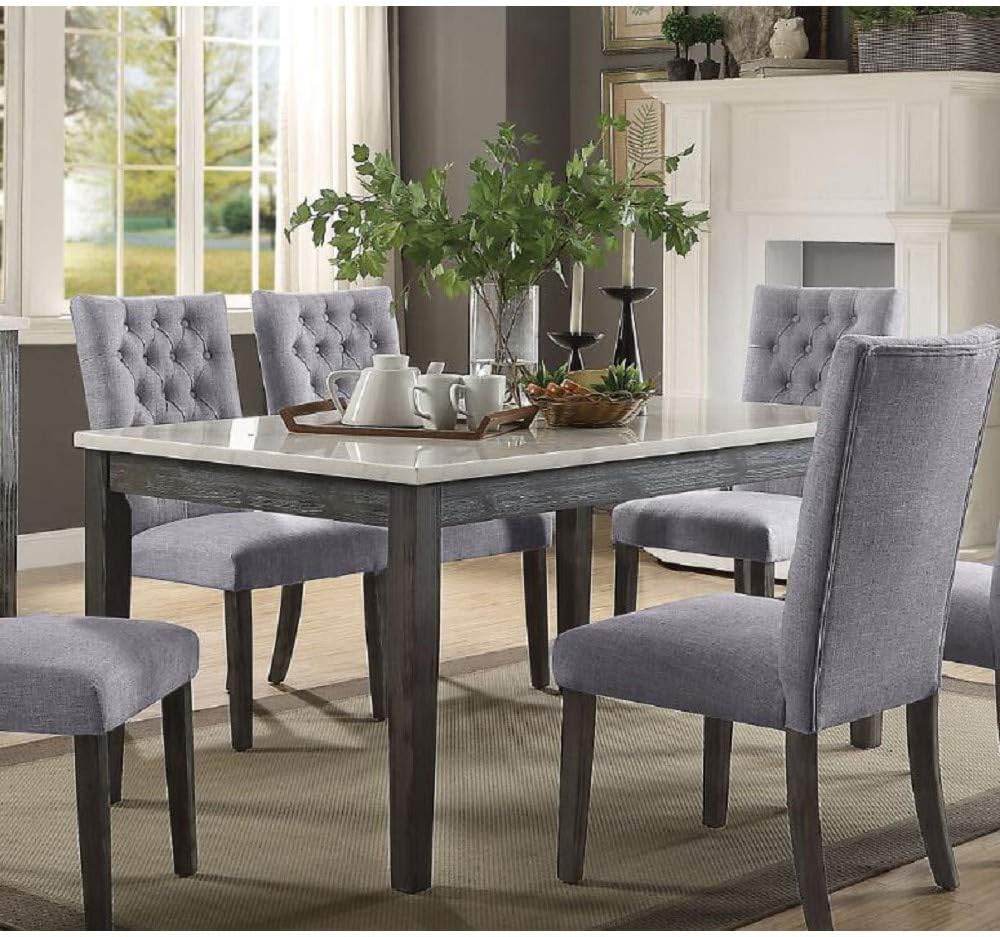 Merel Dining Table in White Marble & Gray Oak 70165