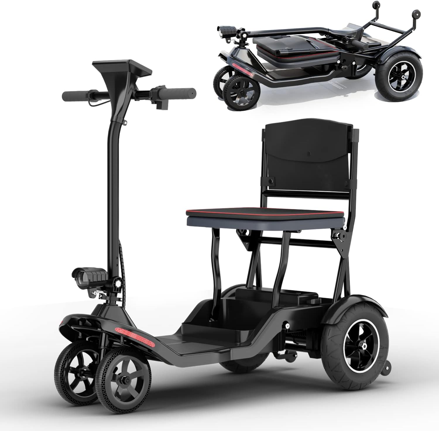Mobility Scooter for Seniors, 3-Speed Electric Mobile Wheelchair, 4 Wheels Foldable Lightweight Electric Scooter for City Commutes, Tomofree DB008 Black