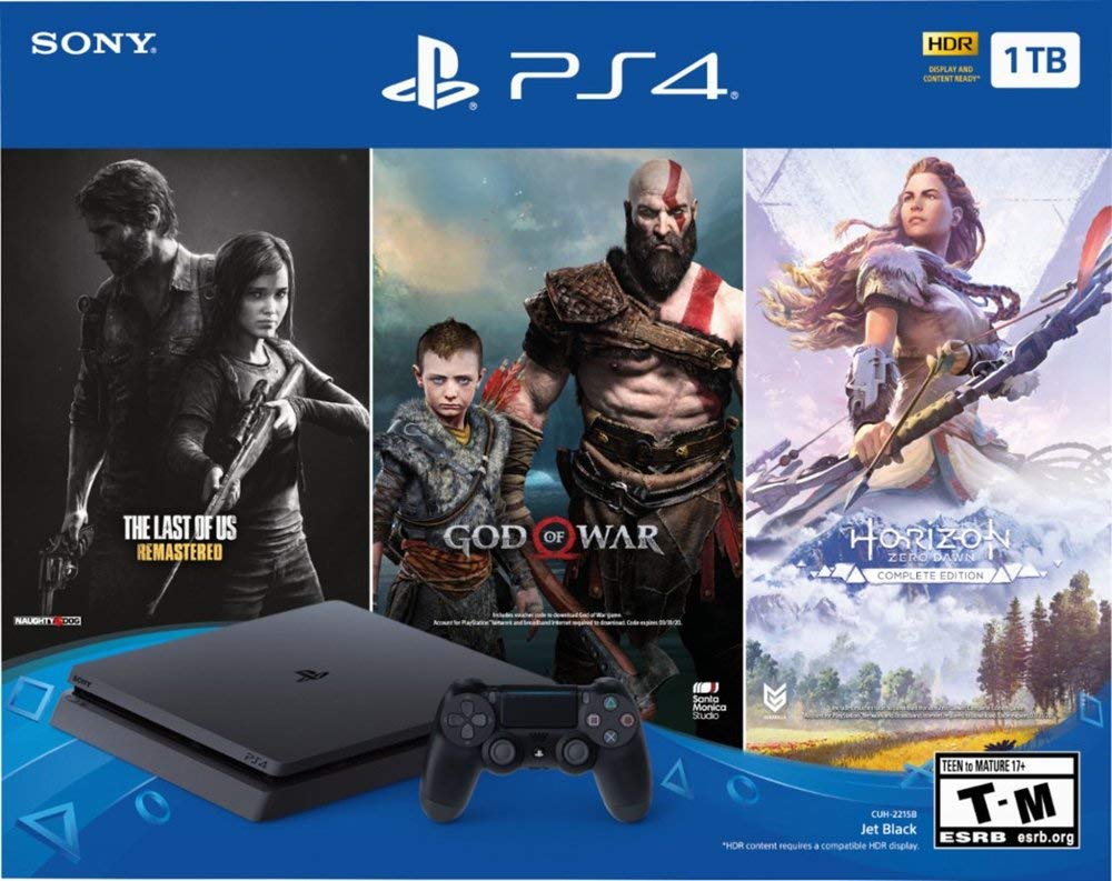 Newest Flagship Sony Play Station 4 1TB SSD Only on Playstation PS4 Console Slim Bundle - 3X Games (The Last of Us, God of War, Horizon Zero Dawn) 1TB SSD Fast Boot Incredible Games -Jet Black
