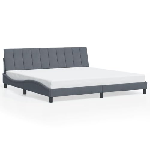 vidaXL Bed Frame with Headboard - Full Velvet Dark Gray Double Bed Base with Foam Cushion and Plywood Slats - Modern Waved Design