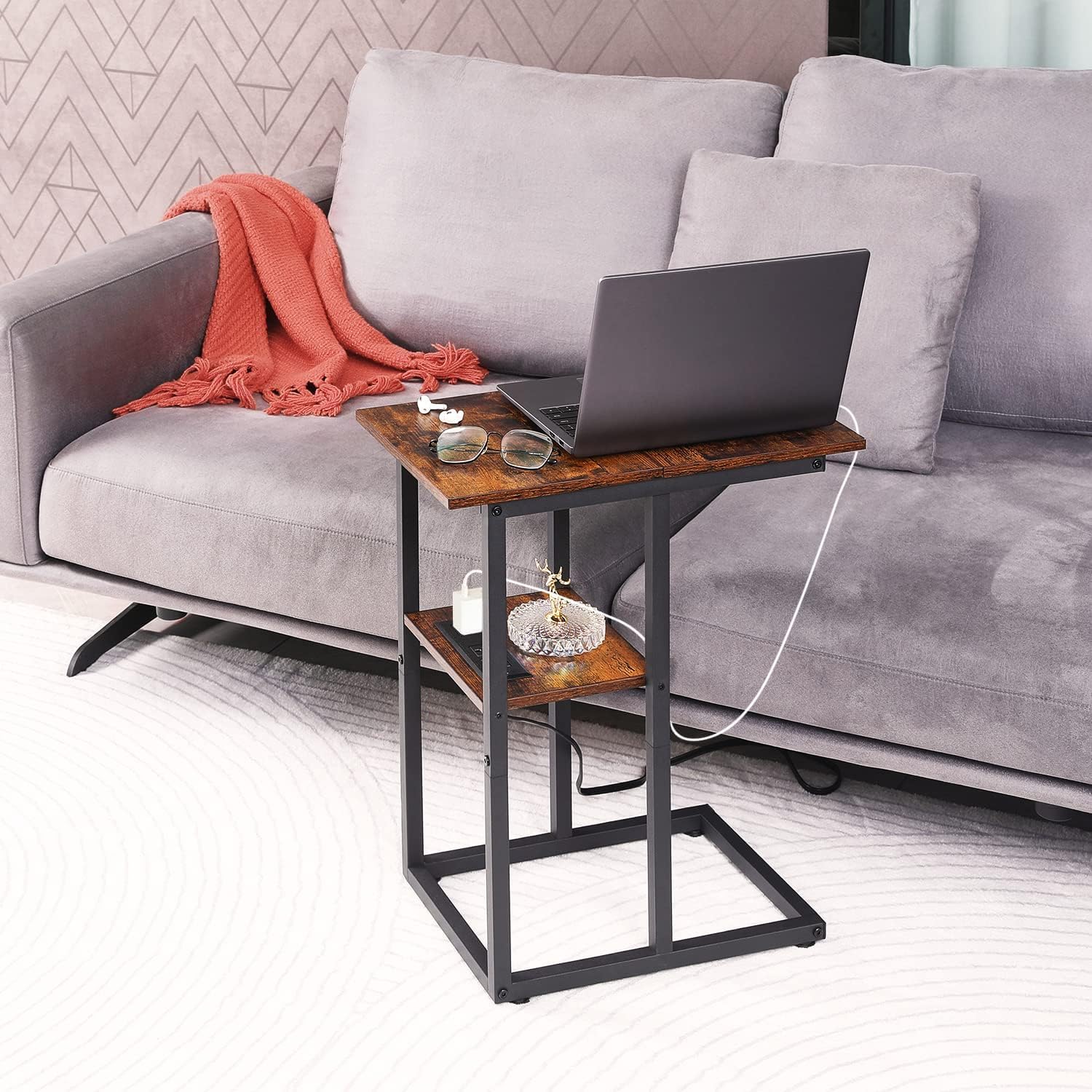 Tall Nightstand with Charging Station, Nightstands Set of 2 with 20 Colors LED Light Strip 3 Drawers, Side Table with Charging Station Set of 2 - Small C Table Narrow End Table