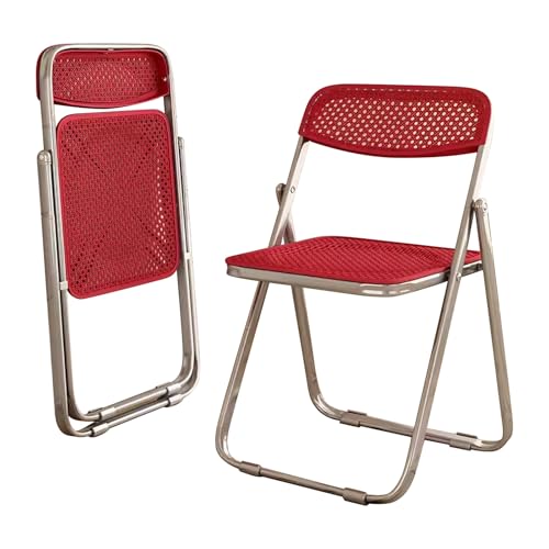 Plastic Folding Chairs, Indoor and Outdoor Portable Stackable Commercial Seating, Hollow Rattan Folding Chairs for Events Office Wedding Party Picnic Kitchen Restaurant (2 Pack)(Yellow)