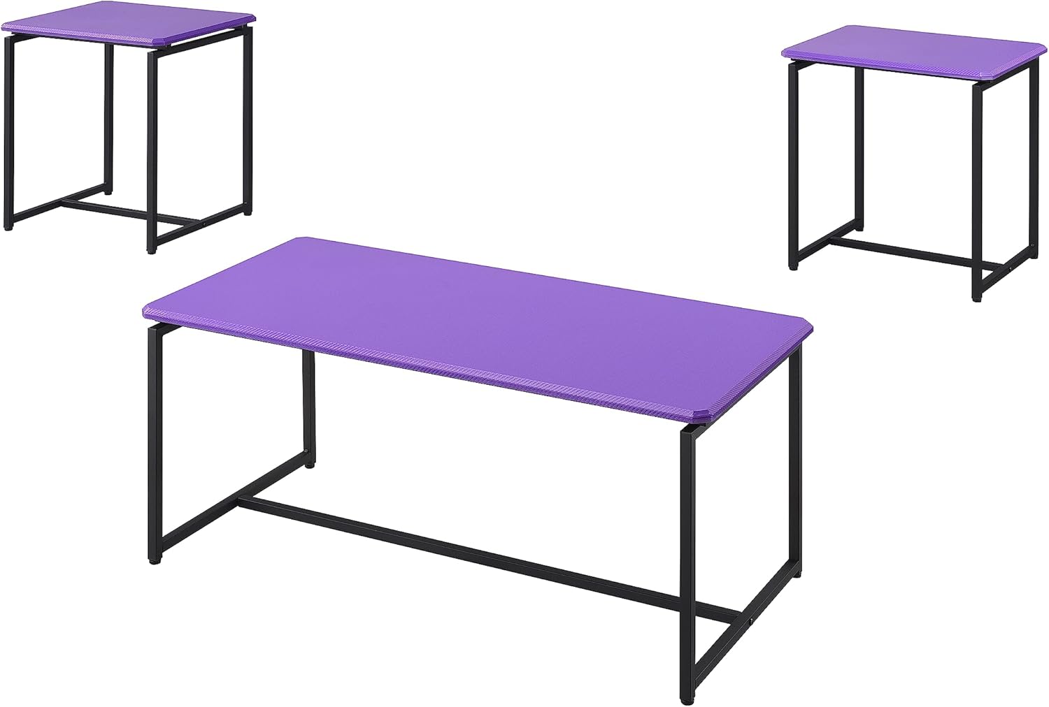 3 Piece Violet Carbon Fiber Wrap Coffee Table and End Table Set,Living Room Table Modern Funiture Table