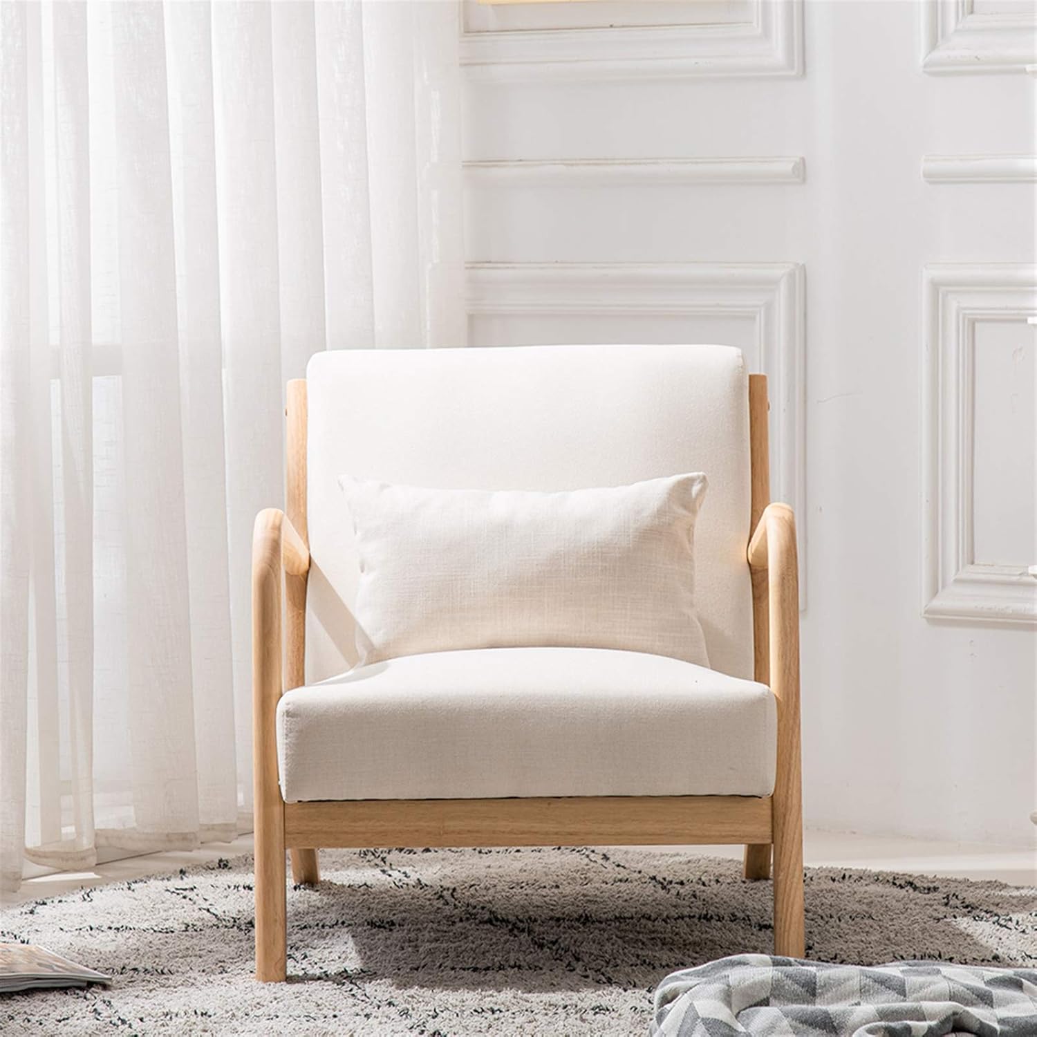 Fabric Oak Sofa Beige (66 x 68 x 75cm), Brown