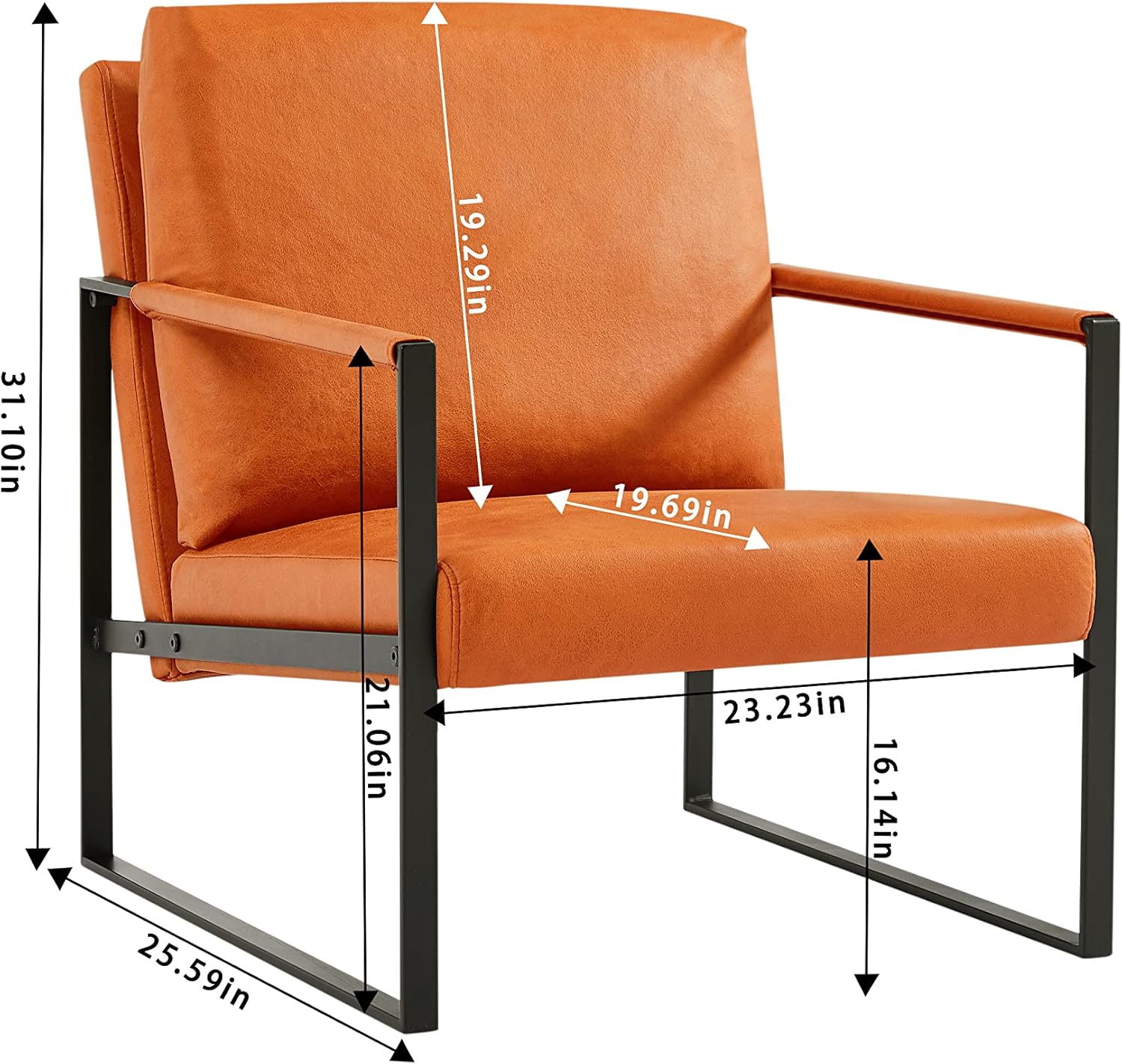 Lounge, living room, office or The reception area PVC leather accent arm chair with Extra thick padded backrest and seat cushion sofa chairs,Non-slip adsorption feet,sturdy metal frame,Orange