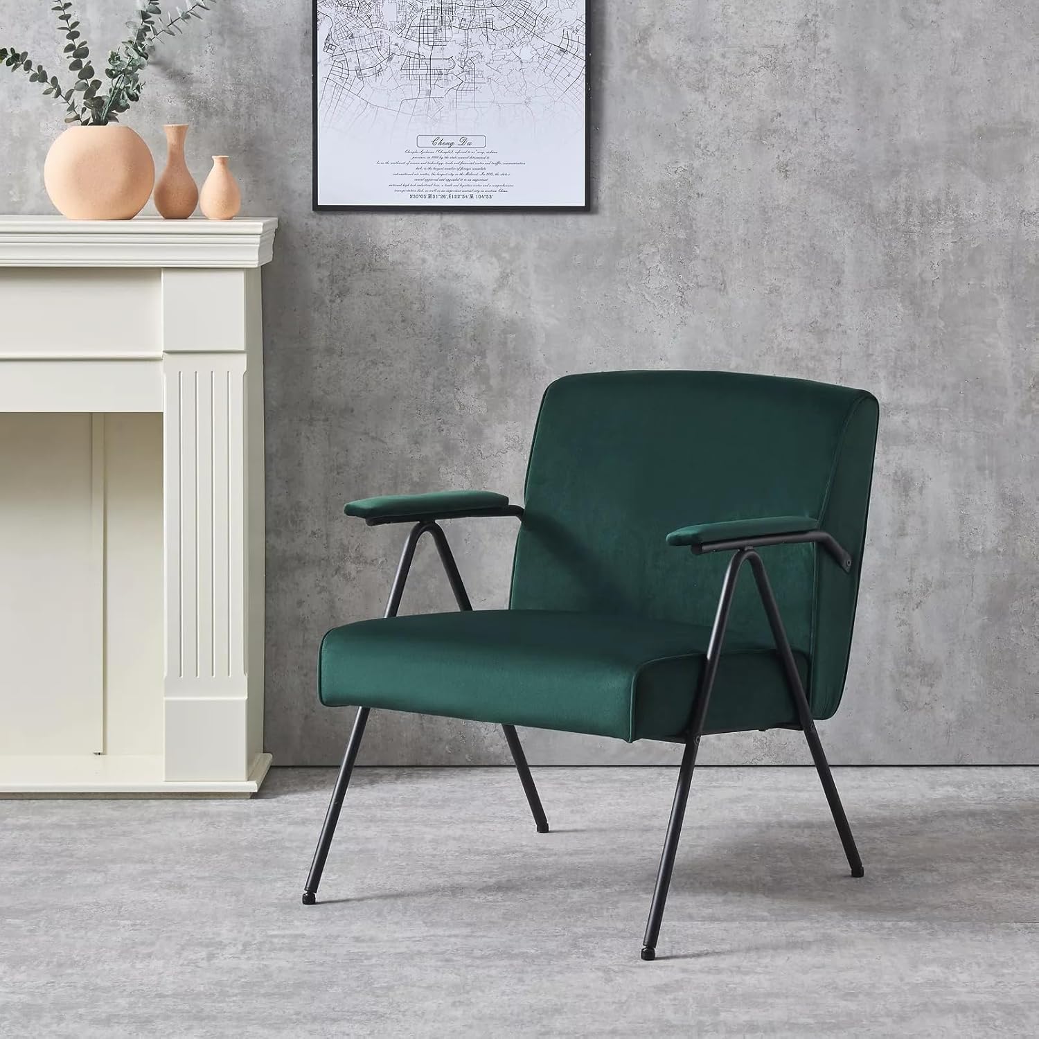 Modern Reclining Chair Green, Black Metal Frame, Living Room & Bedroom Furniture