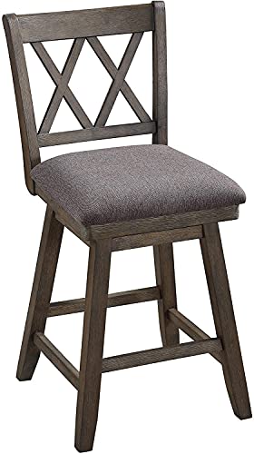 Home Brookline Swivel Bar Stool Chair with 360° Turn Mechanism, Rustic Farmhouse Stools for Kitchen Counter with Cushion, 24